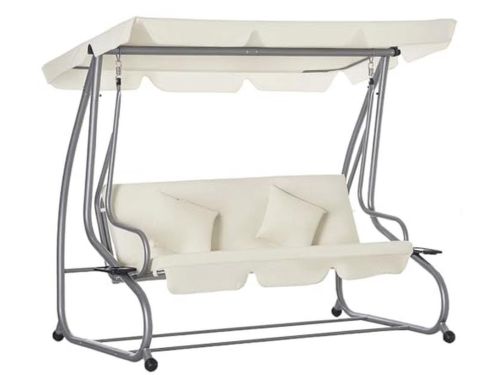 3-zits schommelbank met verstelbare rugleuning, comfortabele buitenbank in beige