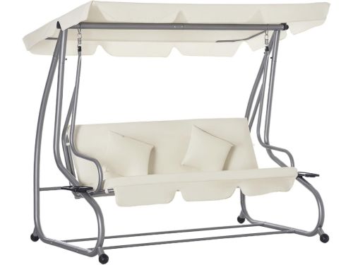 3-zits schommelbank met verstelbare rugleuning, comfortabele buitenbank in beige