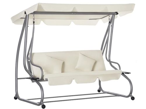 3-zits schommelbank met verstelbare rugleuning, comfortabele buitenbank in beige