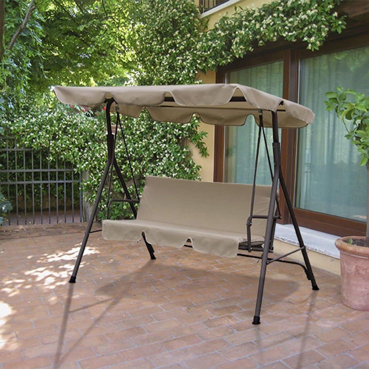 3 zits schommelbank van groen gelakt staal