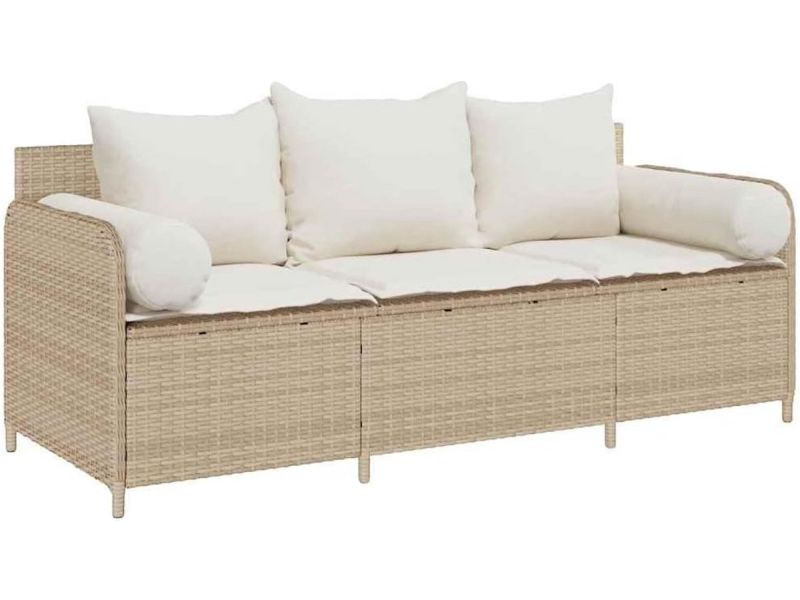 3-zits tuinbank met kussens poly-rattan beige