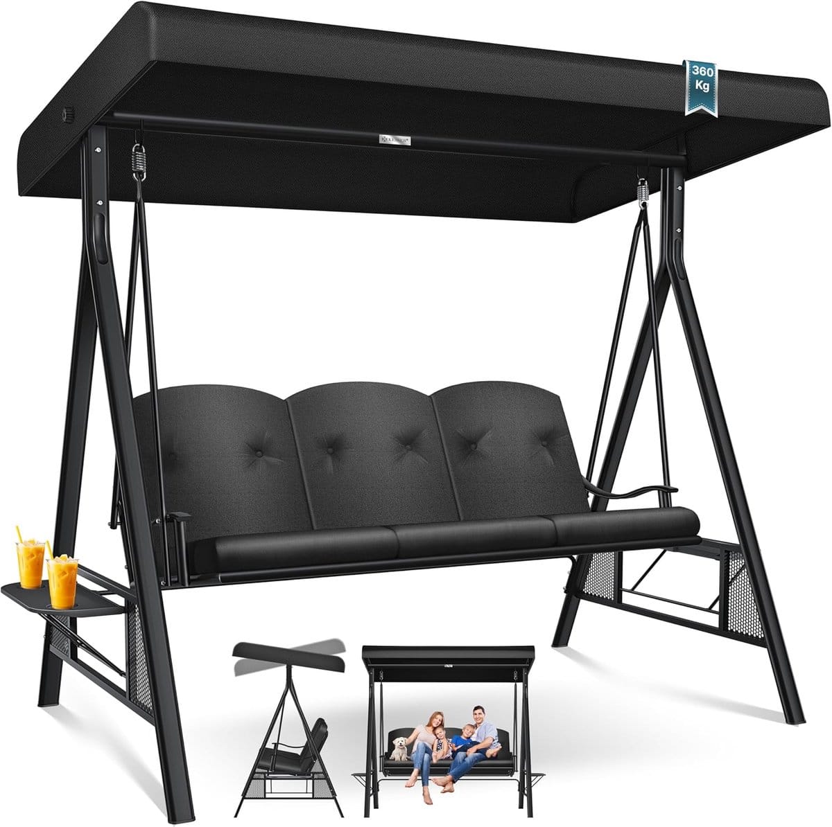 3 zits tuinschommel met luifel | ergonomische en weerbestendige schommelbank tot