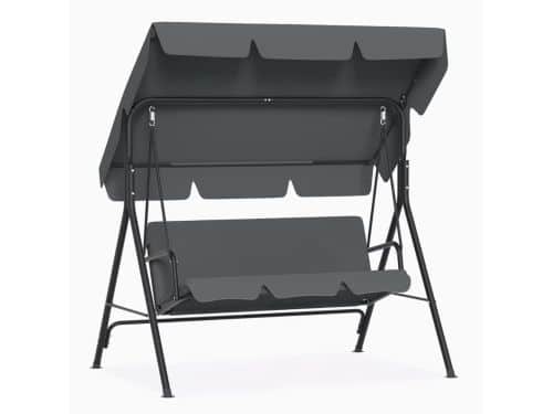3-Zits Tuinschommel met Verstelbaar Zonnescherm - Metalen Hangschommelbank met Loungerfunctie