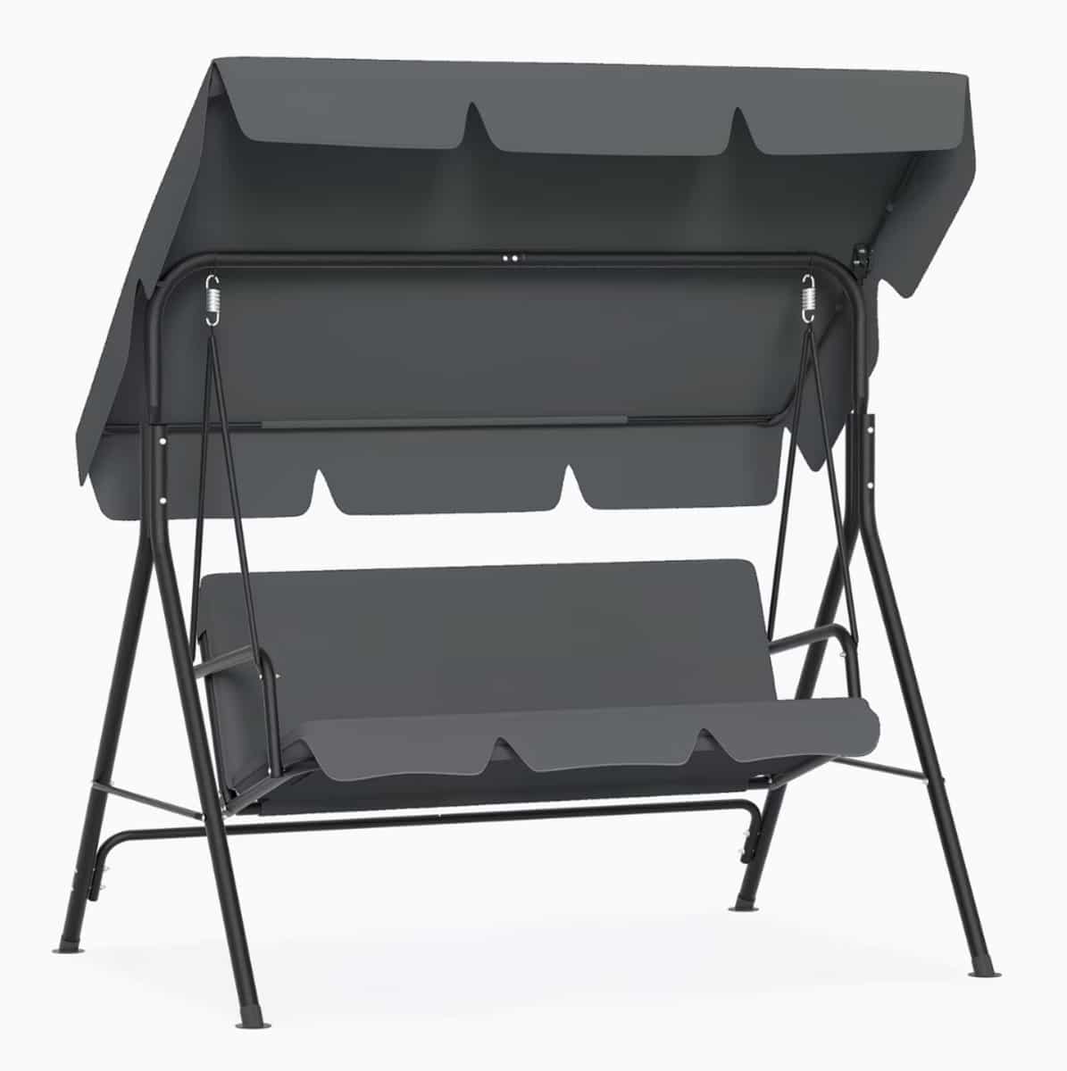 3 zits tuinschommel met verstelbaar zonnescherm metalen hangschommelbank met loungerfunctie