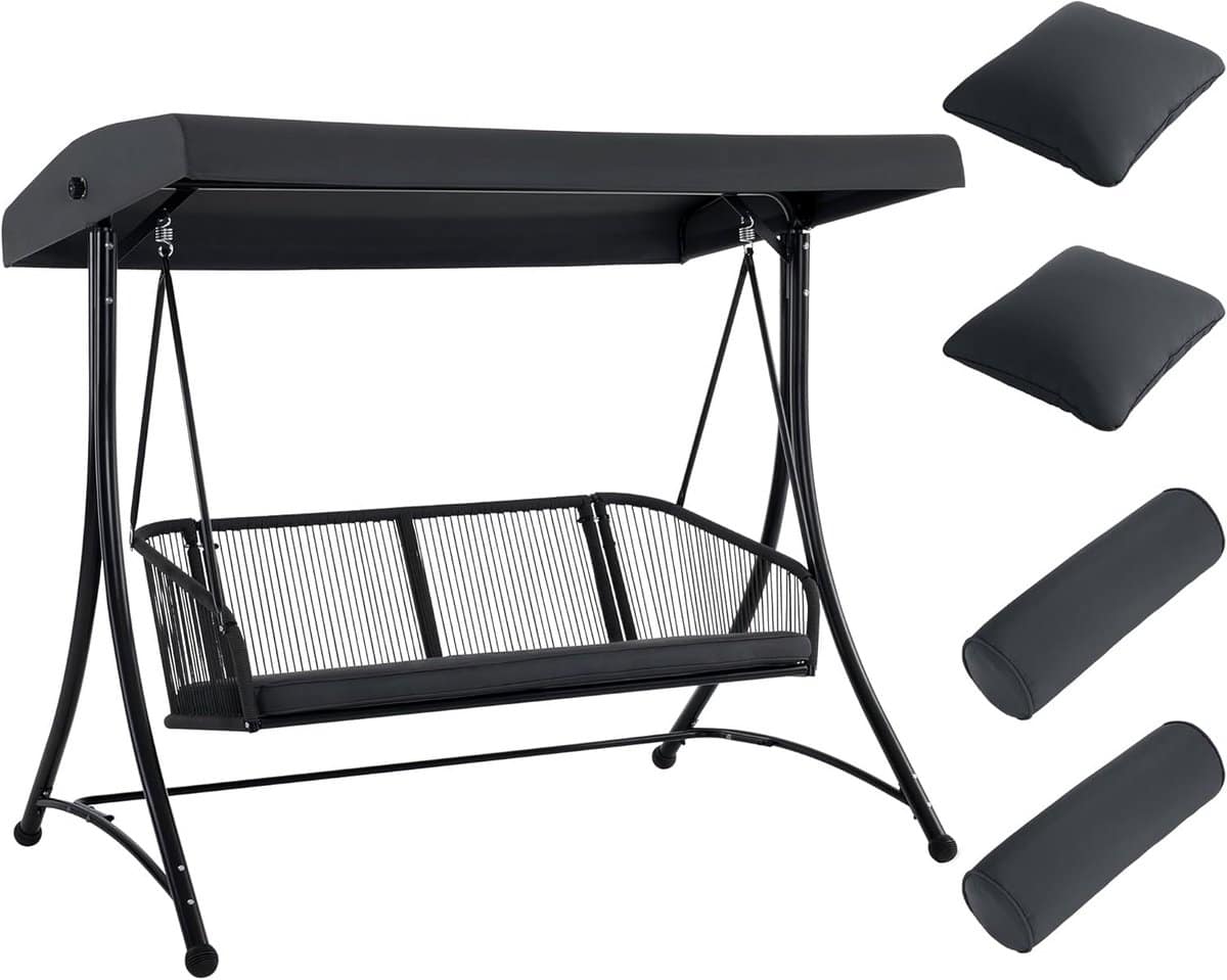 3 zits tuinschommel met verstelbare zonnescherm weerbestendige schommelbank voor buiten