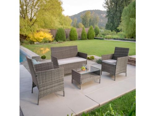 4-delig Rattan Tuinmeubel Set - Bank, 2 Stoelen & Tafel