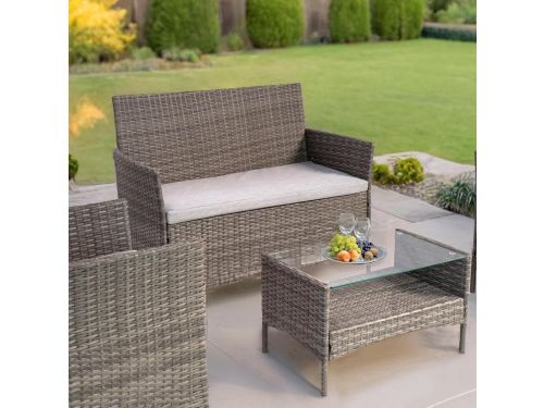 4-delig Rattan Tuinmeubel Set - Bank, 2 Stoelen & Tafel