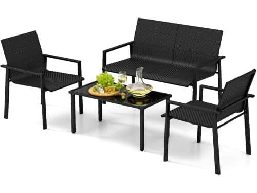4-Delige Loungeset Tuinmeubelen PolyRattan - Inclusief Bank, 2 Stoelen en