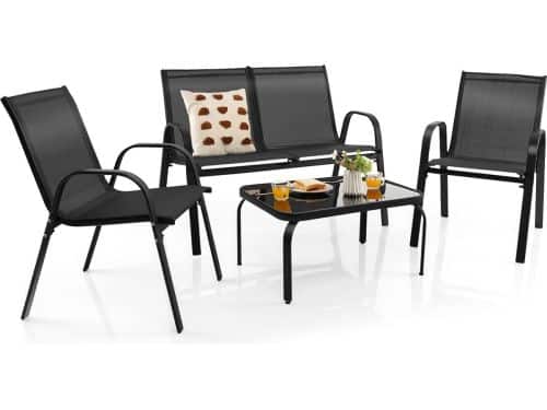 4-delige terrasmeubelen, loungeset, textiel, tuinmeubelen, tuin, loungeset, zitgroep