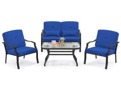 4-Delige Tuinmeubelset Terrasmeubels met Zit- Rug- en Taillekussens Zitgroep voor