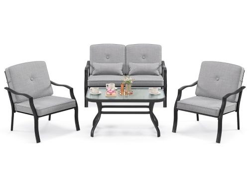 4-Delige Tuinmeubelset Terrasmeubels met Zit- Rug- en Taillekussens Zitgroep voor