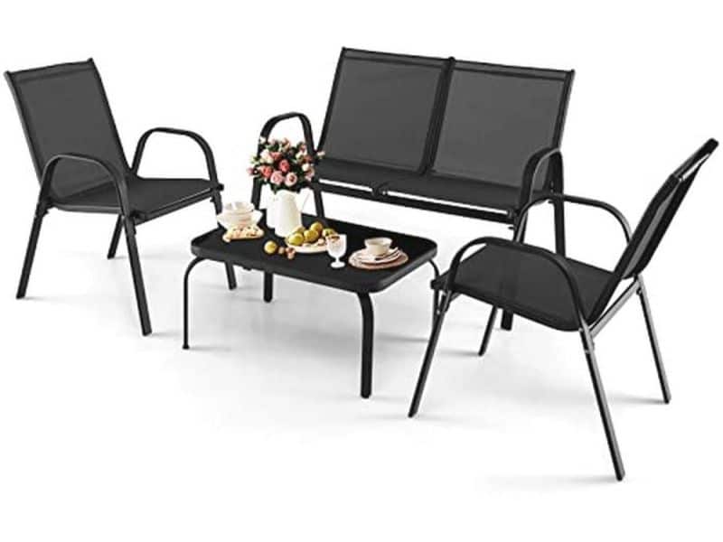 4-delige Tuinmeubelset voor 4 Personen - Balkonset met Stoelen en