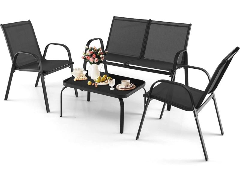 4-delige Tuinmeubelset voor 4 Personen - Balkonset met Stoelen en