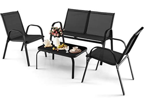 4-delige Tuinmeubelset voor 4 Personen - Balkonset met Stoelen en