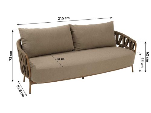 4 Seasons Biarritz 3 seater bench amber with 3 cushions