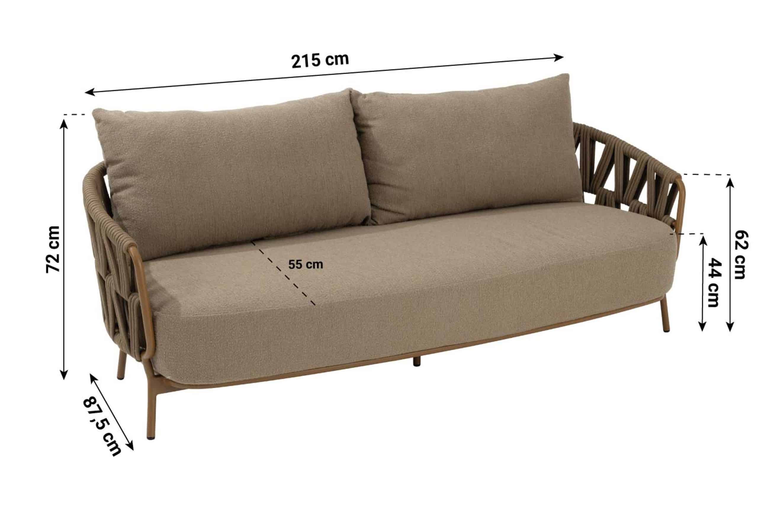 4 seasons biarritz 3 seater bench amber with 3 cushions