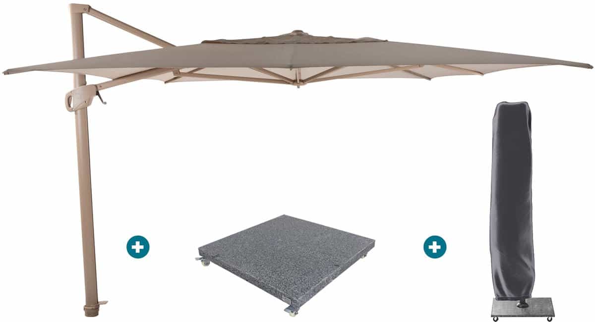 4 seasons zweefparasol hacienda 300 x 400 latte/zand met voet