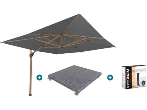 4-Seasons zweefparasol Hacienda 300 x 400 - Woodlook/Charcoal met voet