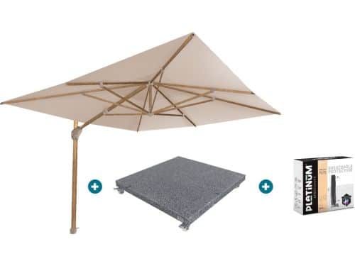 4-Seasons zweefparasol Hacienda 300 x 400 - Woodlook/Sand met voet