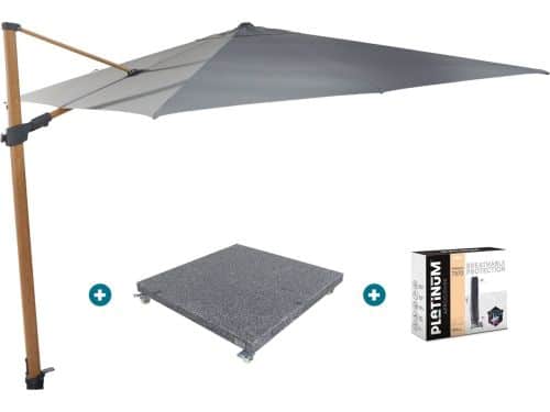 4-Seasons zweefparasol Siesta Premium 300 x 300 - woodlook/charcoal met