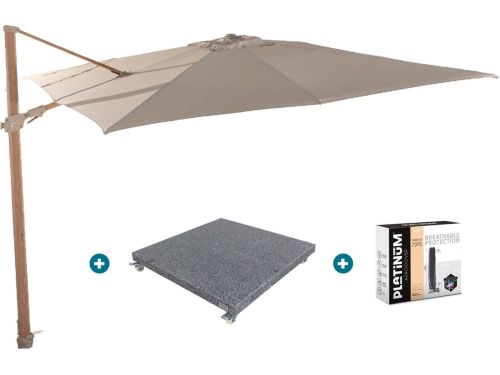 4-Seasons zweefparasol Siesta Premium 300 x 300 - Woodlook/Sand met