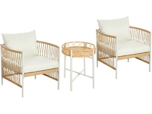 4goodz 3-delige Bistroset PE-rattan - Bruin/Crème