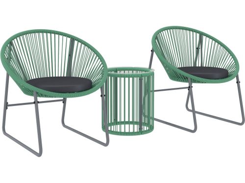 4goodz 3-delige Tuinmeubelset Bistroset Kunststof-Rattan met Glazen Tafelblad - Groen