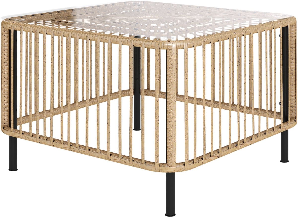 4goodz bijzettafel polyrattan met glasplaat 65×65 cm bruin