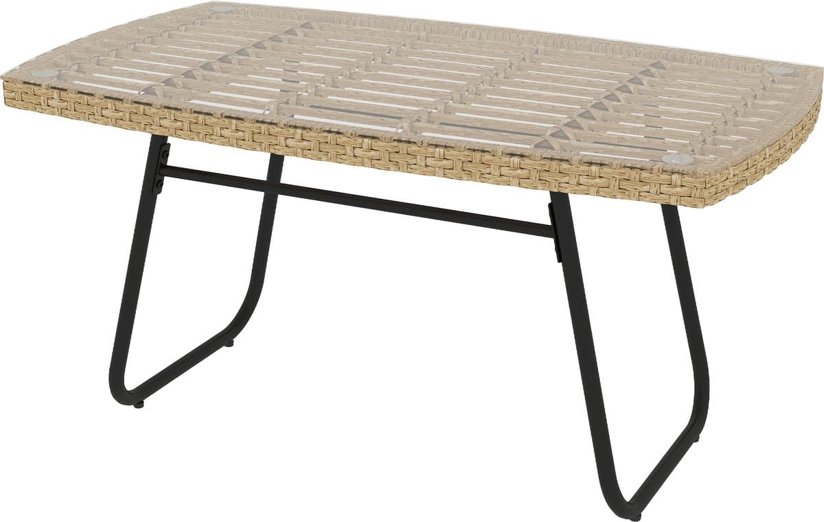 4goodz bijzettafel polyrattan met glasplaat 90×50 cm bruin