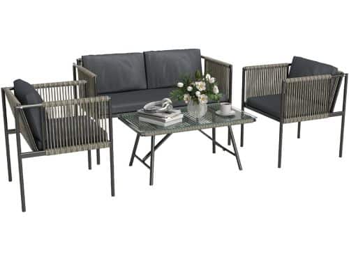 4goodz Tuinmeubelset 4-delig met salontafel, bank en 2 stoelen