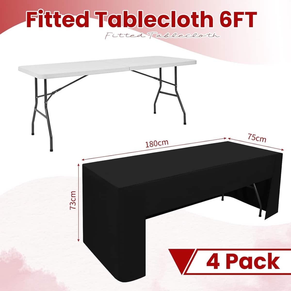 4x zwart tafelkleed 180 cm open rug universele pasvorm