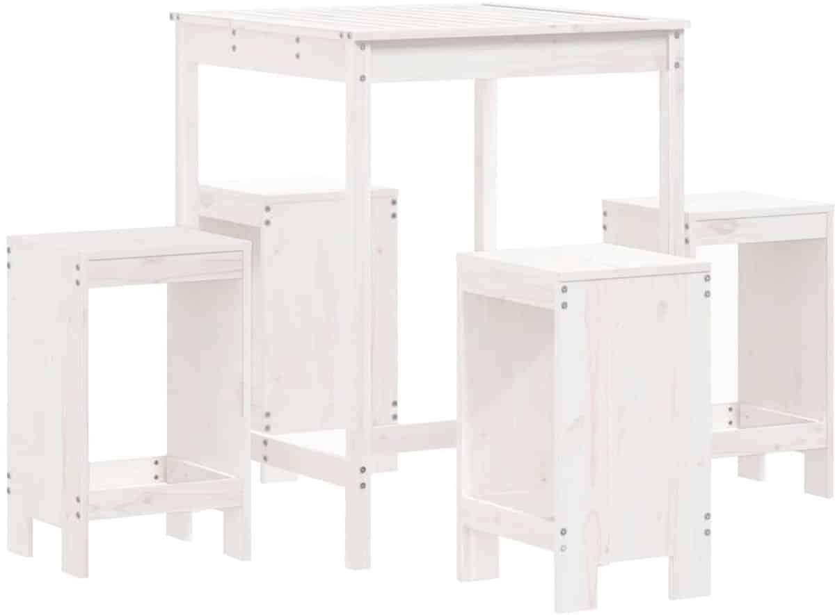 5 delige barset | loungeset | tuinset massief grenenhout wit