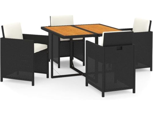 5-Delige Tuinset met Kussens in Zwart Polyrattan - Tuinmeubilair Set