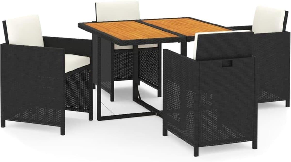 5 delige tuinset met kussens in zwart polyrattan tuinmeubilair set