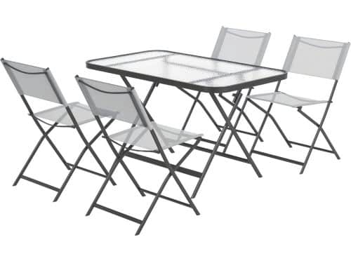 5-delige Tuinset met Stapelbare Stoelen en Tafel van Gehard Glas