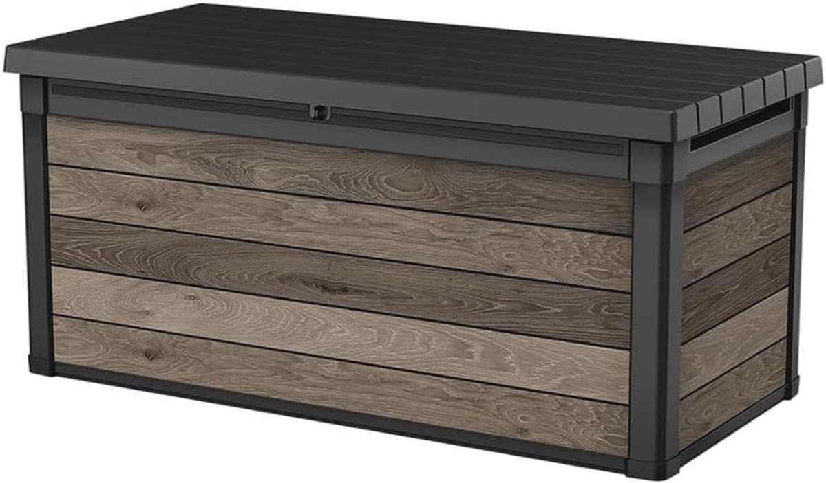 570 litre tuin opbergbox met houteffect en zitfunctie