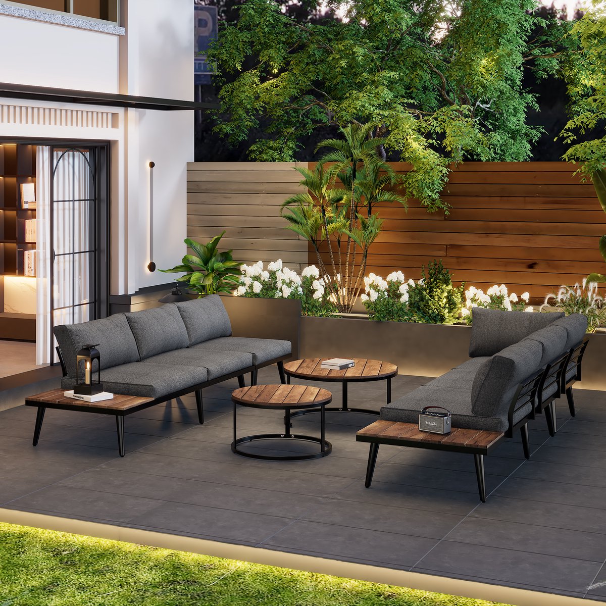 6 delige tuinset met verzinkt ijzeren frame, eetgarnituur voor 5