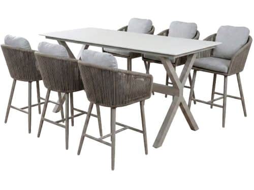 7-delige barset | 6 barstoelen Alezio (Latte/Camel) | Bartafel Barletta