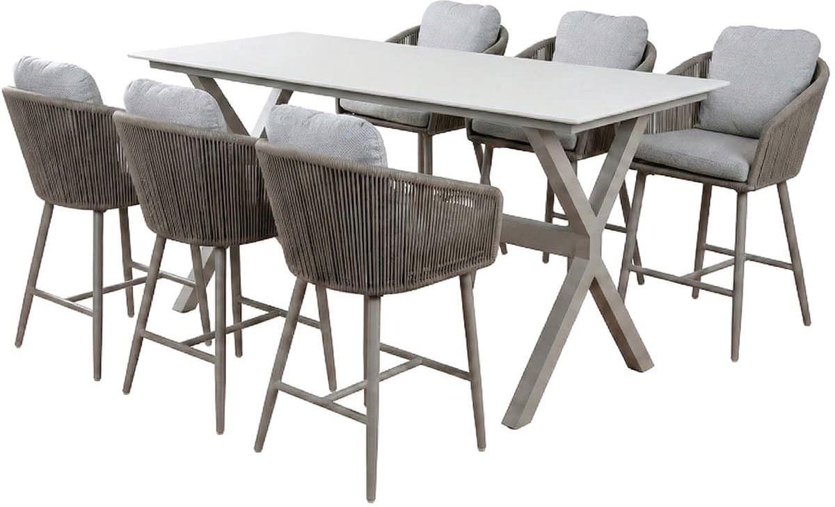 7 delige barset | 6 barstoelen alezio (latte/camel) | bartafel barletta