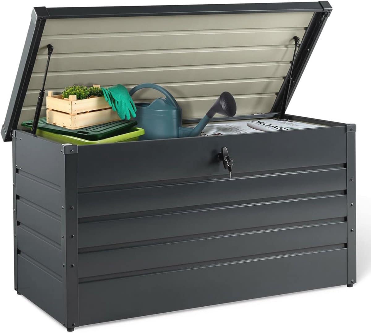 afsluitbare metalen opbergdoos voor buiten 350l antracietgrijs