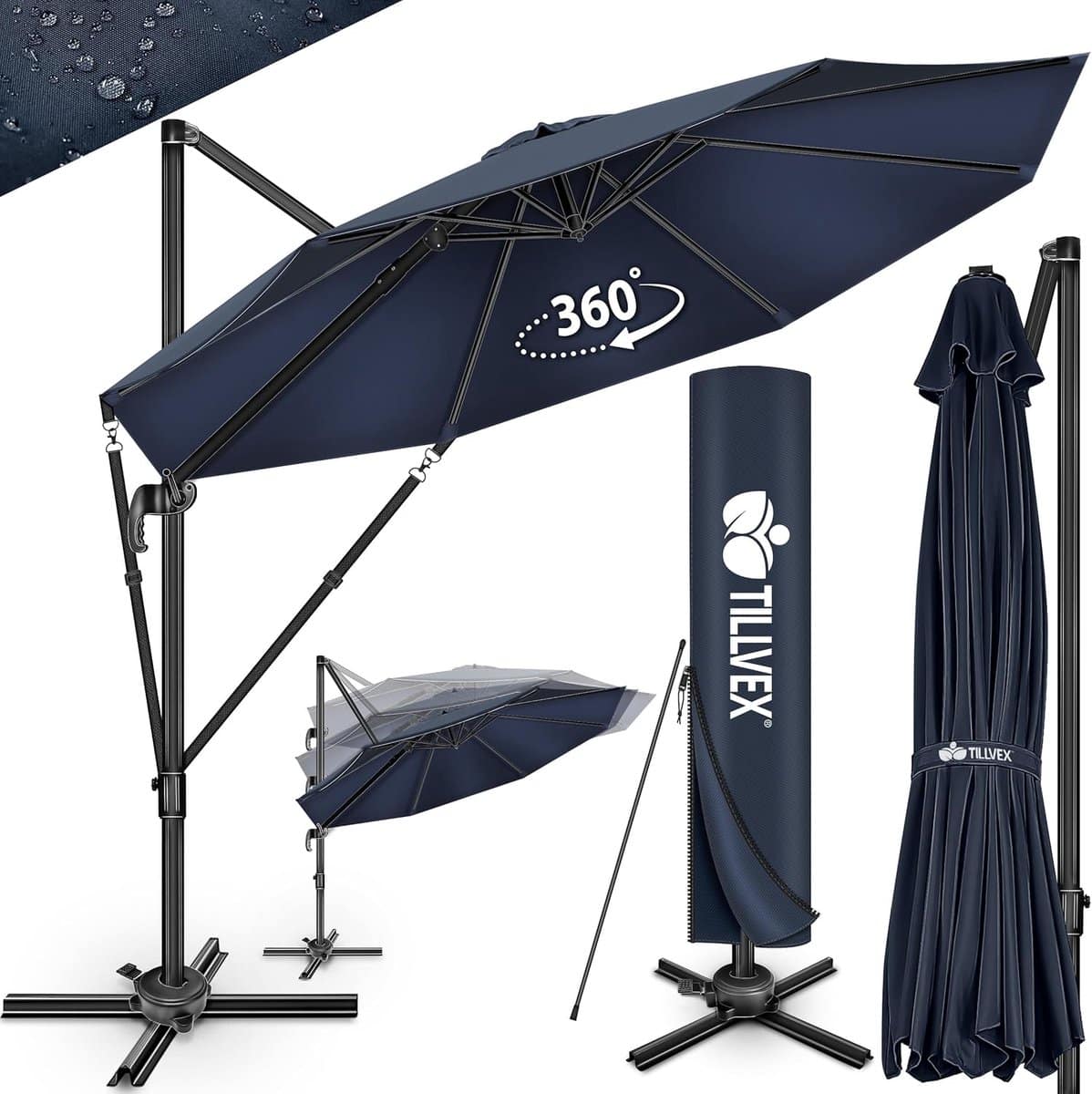 aluminium parasol 330 cm met afdekking en windbescherming