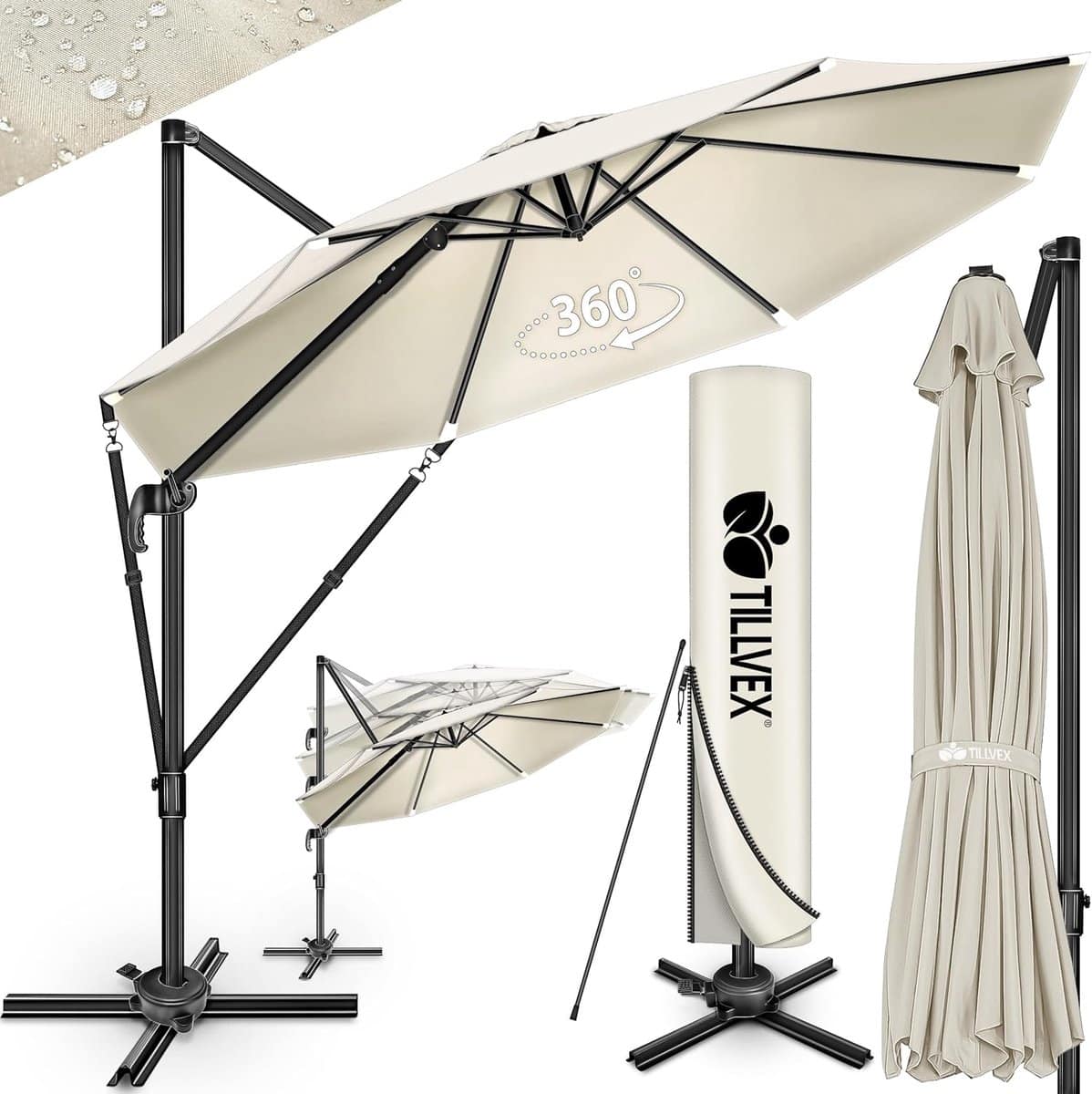 aluminium parasol 330 cm met afdekking en windbescherming
