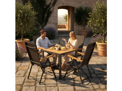 Aluminium Tuinmeubelset 5-Delig met Inklapbare Hoge Rugstoelen & WPC Tafel