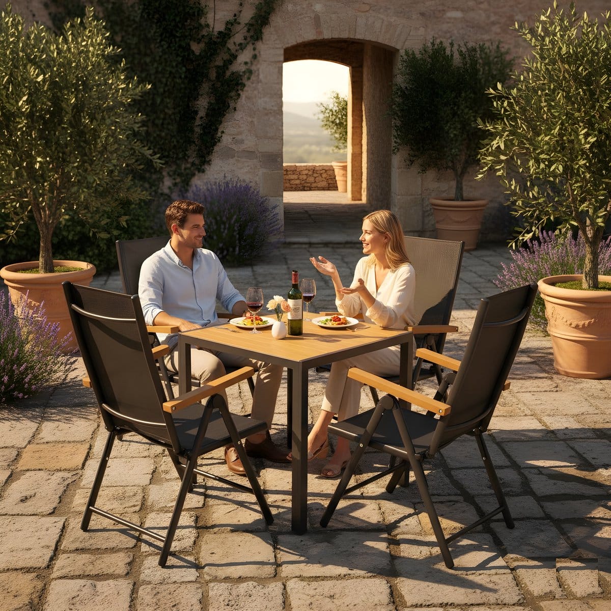 aluminium tuinmeubelset 5 delig met inklapbare hoge rugstoelen & wpc tafel