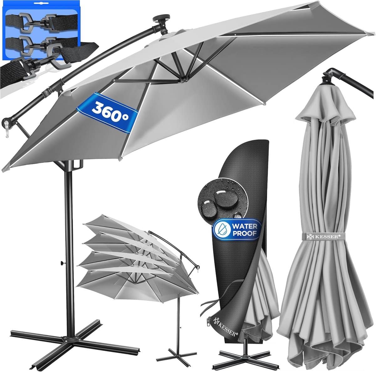 aluminium zweefparasol met ledverlichting op zonne energie 350 cm
