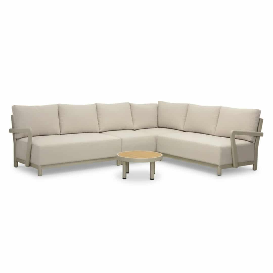 amalfi hoek loungeset 6 personen incl. tafel 60cm | aluminium + polywood | beige | 5 delig