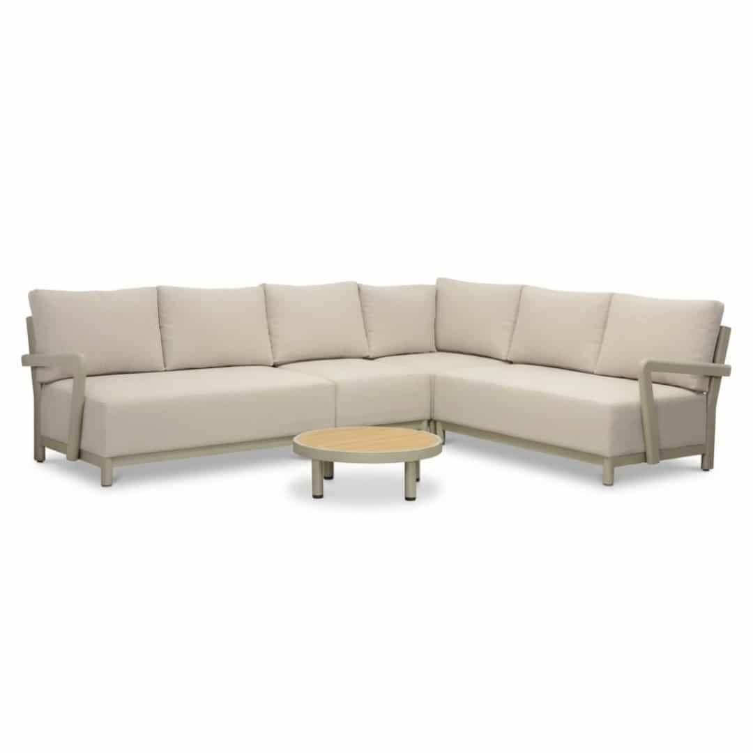 amalfi hoek loungeset 6 personen incl. tafel 70cm | aluminium + polywood | beige | 5 delig