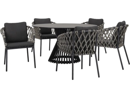 Amalfi Pasadena dining tuinset 140 cm rond 6 delig antraciet