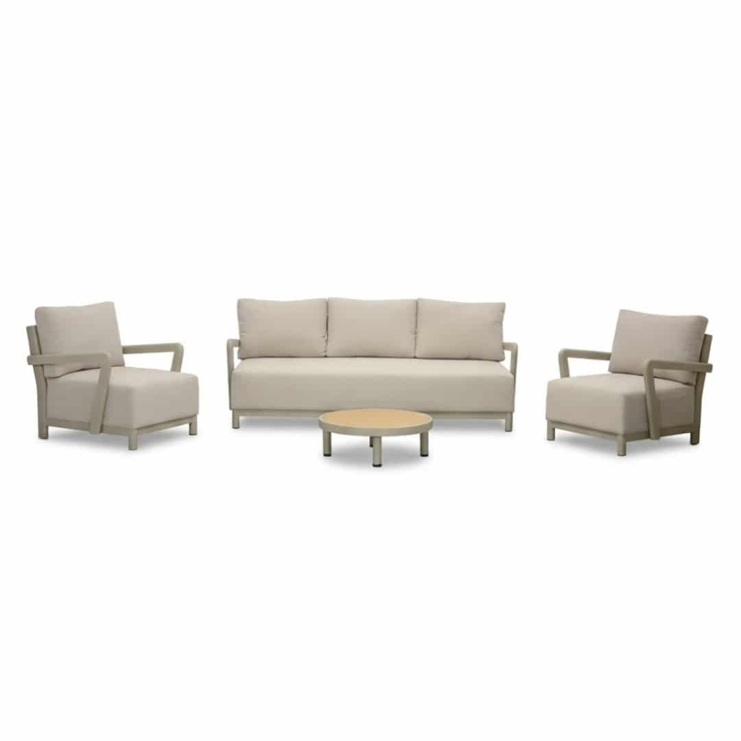 amalfi stoel bank loungeset 5 personen incl. tafel 70cm | aluminium + polywood | beige | 4 delig