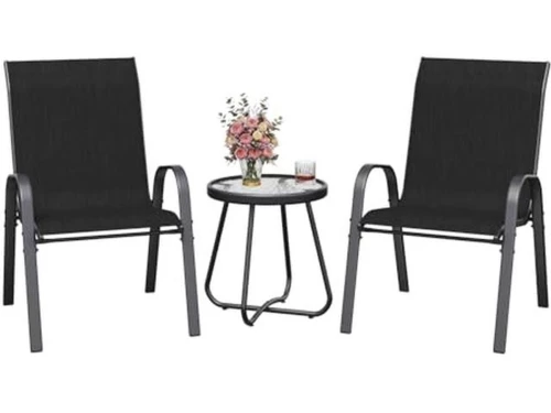 Amopatio 3-delige balkonmeubelset, bistroset klein, met bistrotafel en 2 stapelbare